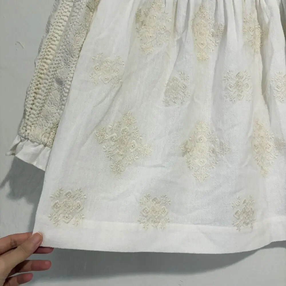 THE COAST BRAND Leela 100% Cotton Embroidered Peasant Blouse Top Size S